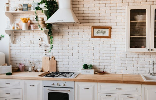 Wooden storage cabinets for kitchen.