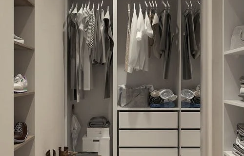 clothes in a wardrobe