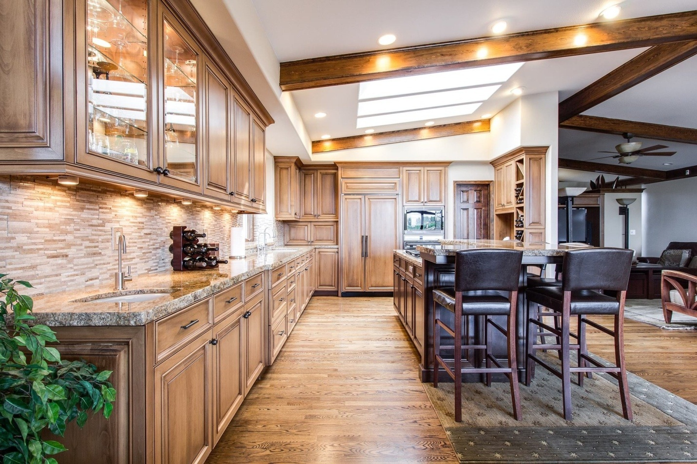 A kitchen with vast storage space